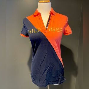 Tommy Hilfiger Womens Polo Orange/Red & Blue with Embroidered Lettering Size S/P